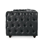 Black Modern 83.5 Faux Leather Button Tufted 3-Seater Sofa with Wood Legs