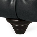 Black Modern 83.5 Faux Leather Button Tufted 3-Seater Sofa with Wood Legs