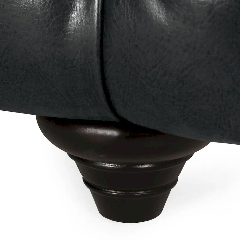 Black Modern 83.5 Faux Leather Button Tufted 3-Seater Sofa with Wood Legs