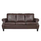 80 Modern Faux Leather 3-Seater Sofa with Birch Legs and Nailheads