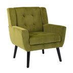 Green Velvet 29.53 Upholstered Tufted Accent Chair with Solid Black Wood Legs