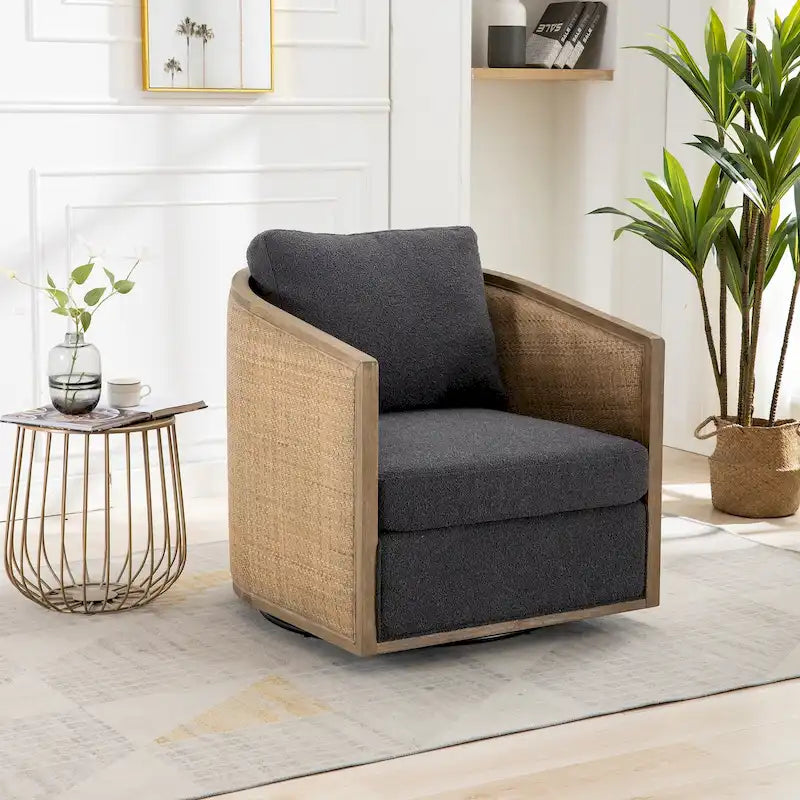 Carbon Black 30.12 Upholstered 360 Swivel Barrel Chair with Sturdy Hardwood Frame