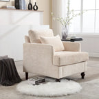 Beige 29.53 Chenille Upholstered Arm Chair with Solid Wood Frame and Cushions