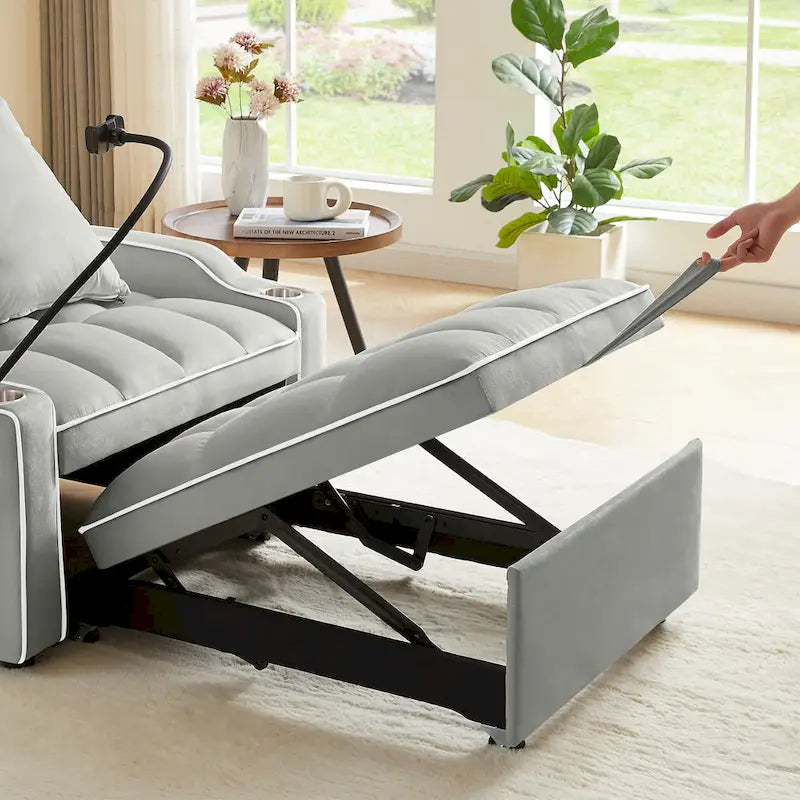 3-in-1 Sofa Bed, Convertible Sleeper Chair Sofa Bed Adjustable Pull Out Sleeper Chair Bed Multi-Pockets Folding Sofa Bed
