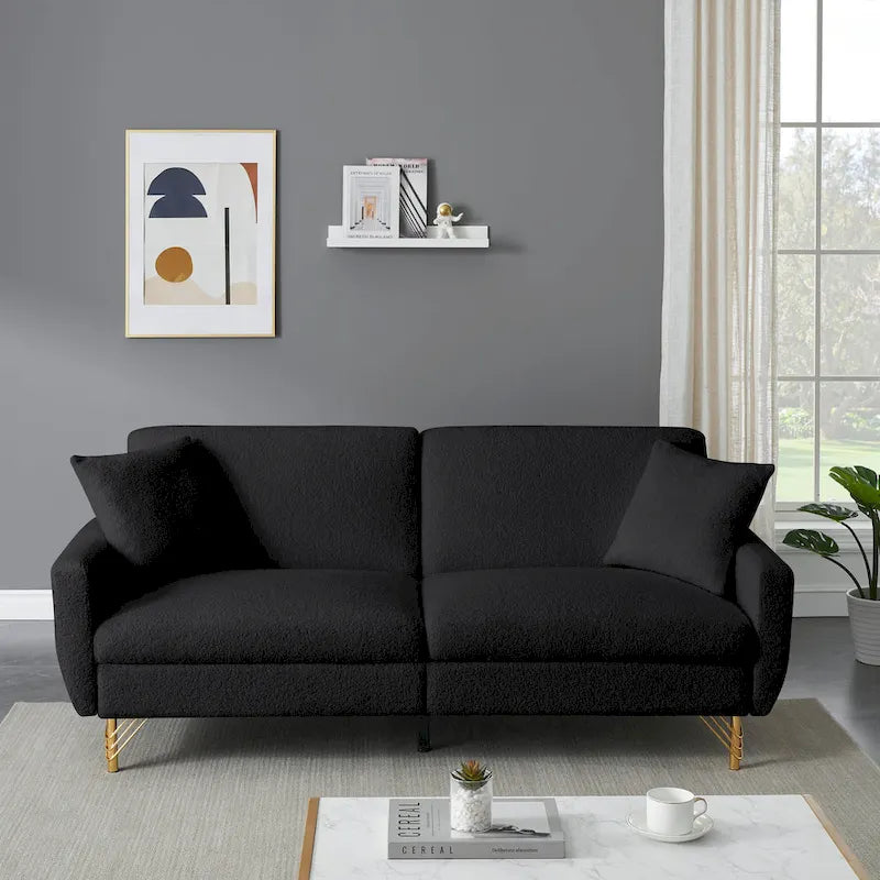 74.41 Inch Teddy Velvet sofa bed with Separate adjustment backrest and Storage Function
