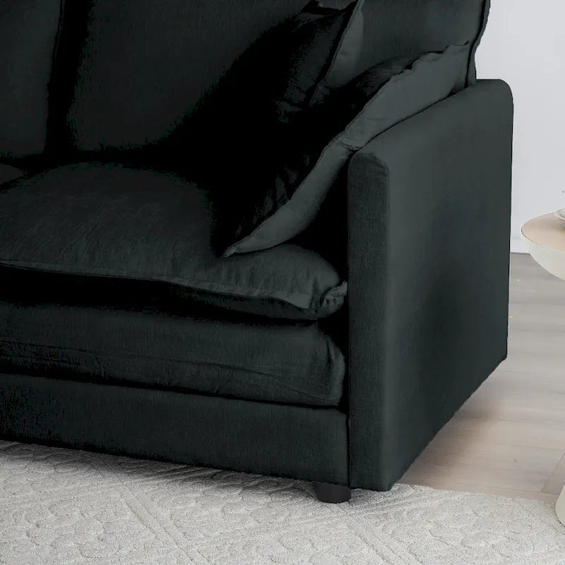 Black 3-Piece Chenille Sofa Set with Loveseat and 2 Single Sofas