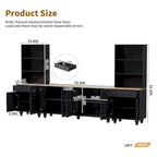 Black + Dark Walnut Farmhouse TV Entertainment Center with Bookshelves & Glass Doors for 70 TVs