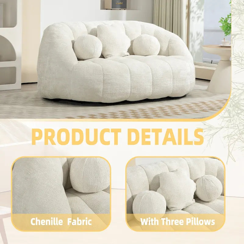 White 63.78 Chenille Upholstered Lounge Chair with High Density Foam