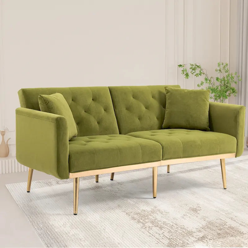 65.35 Velvet Futon Sofa Bed with Adjustable Backrest