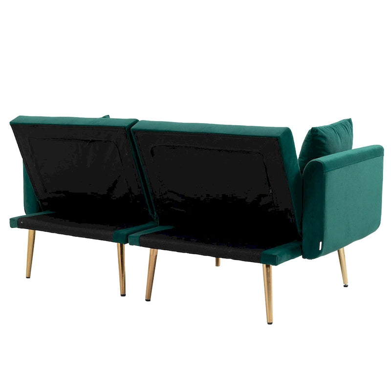 65.35 Velvet Futon Sofa Bed with Adjustable Backrest