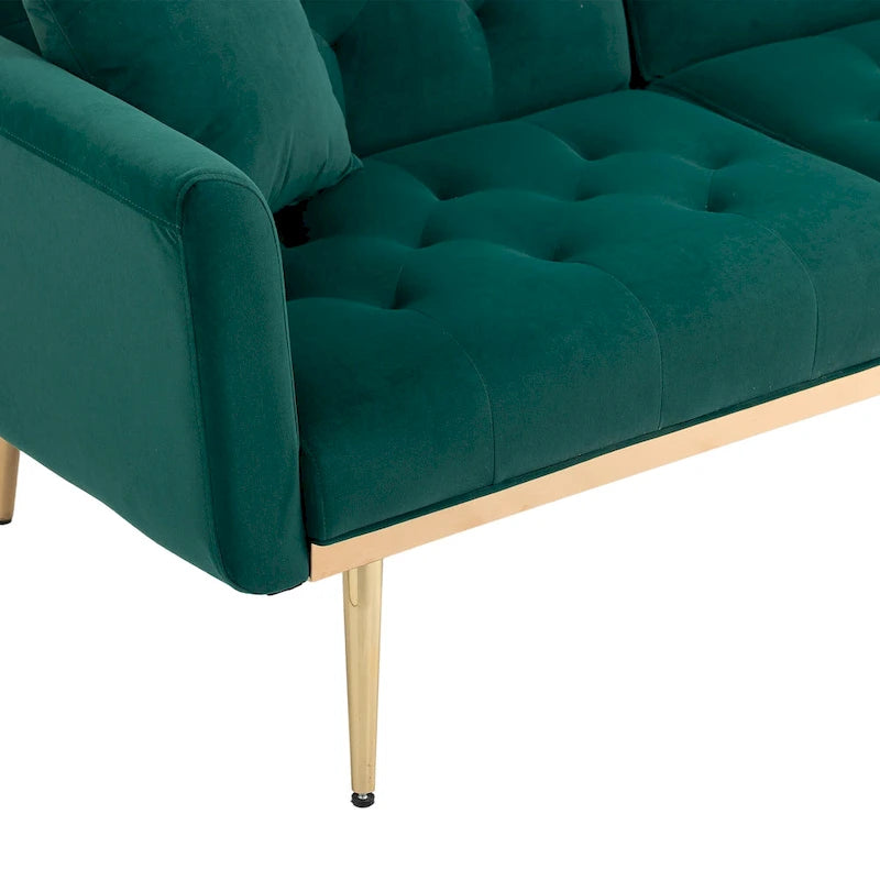 65.35 Velvet Futon Sofa Bed with Adjustable Backrest
