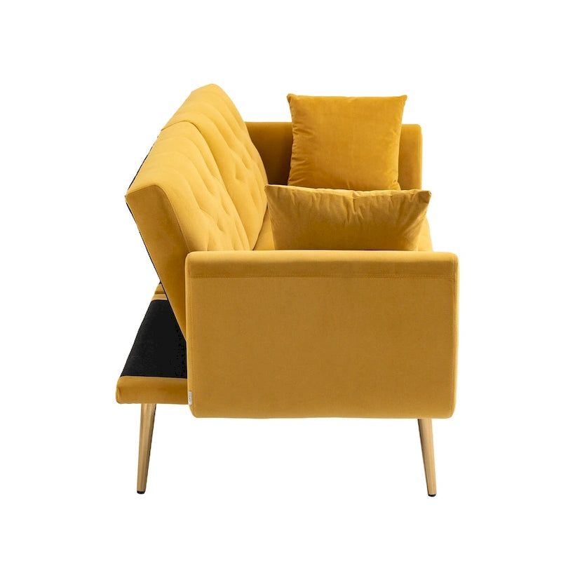65.35 Velvet Futon Sofa Bed with Adjustable Backrest