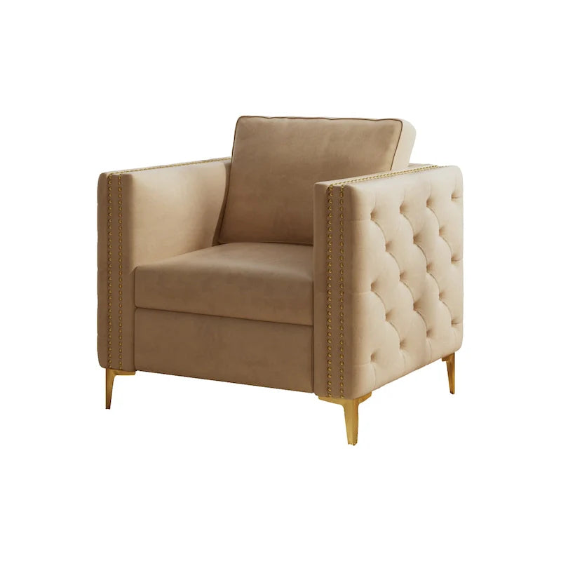 Accent Chair for Living Room Upholstered Arm Chair with Metal Legs Velvet