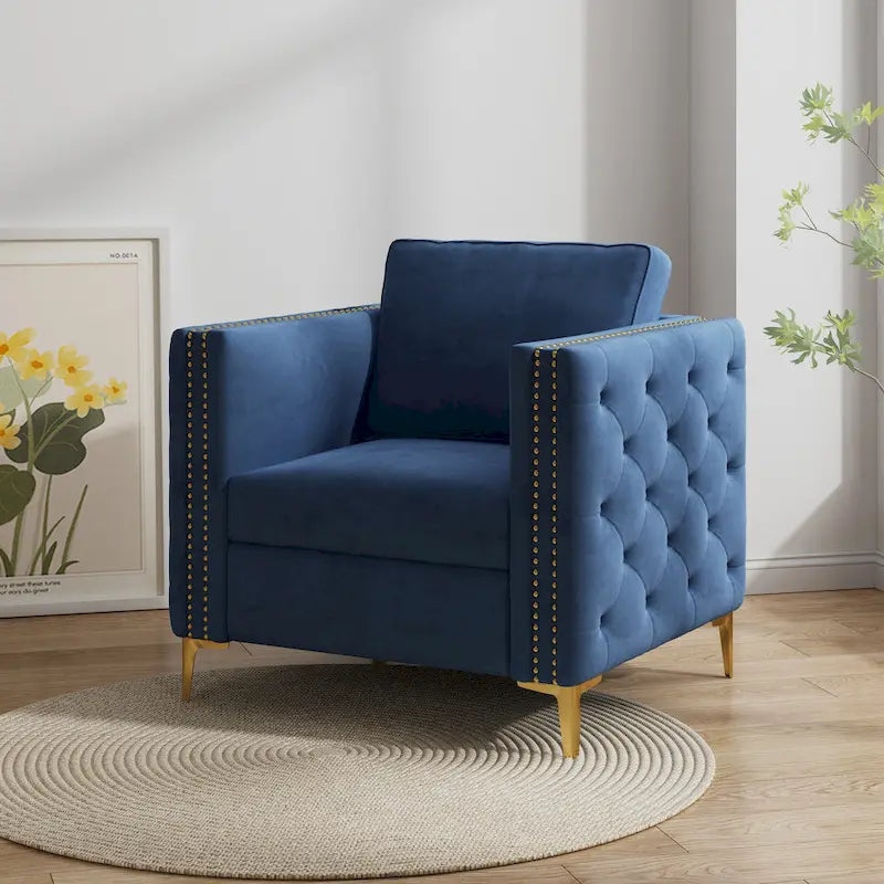 Accent Chair for Living Room Upholstered Arm Chair with Metal Legs Velvet