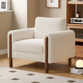 White 33.5 Upholstered Accent Chair with Walnut Legs and Curved Handrail