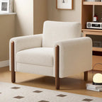 White 33.5 Upholstered Accent Chair with Walnut Legs and Curved Handrail
