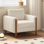 White 33.5 Upholstered Accent Chair with Walnut Legs and Curved Handrail
