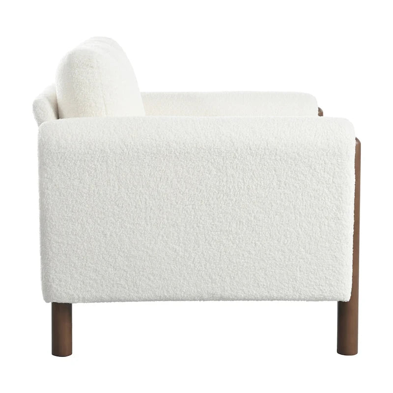 White 33.5 Upholstered Accent Chair with Walnut Legs and Curved Handrail