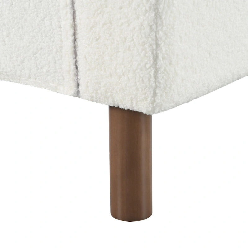 White 33.5 Upholstered Accent Chair with Walnut Legs and Curved Handrail