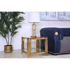 Woker Furniture 20 Wide Square End Table with Glass Top, Golden Stainless Steel Tempered Glass Coffee Table