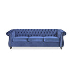 Blue 84.75 Chesterfield Button Tufted 3-Seater Sofa with Nailheads and Legs