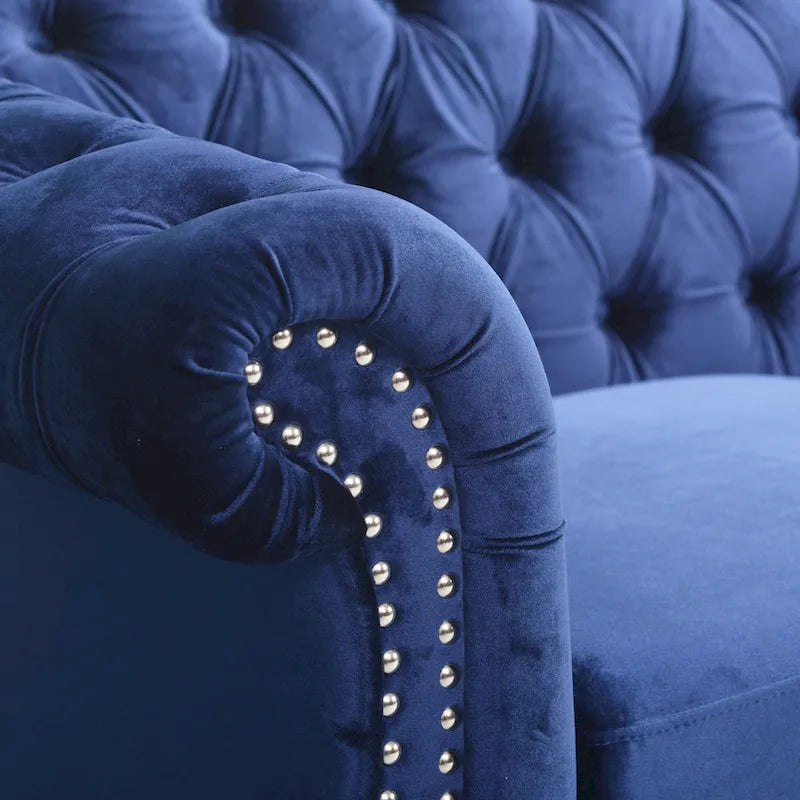 Blue 84.75 Chesterfield Button Tufted 3-Seater Sofa with Nailheads and Legs