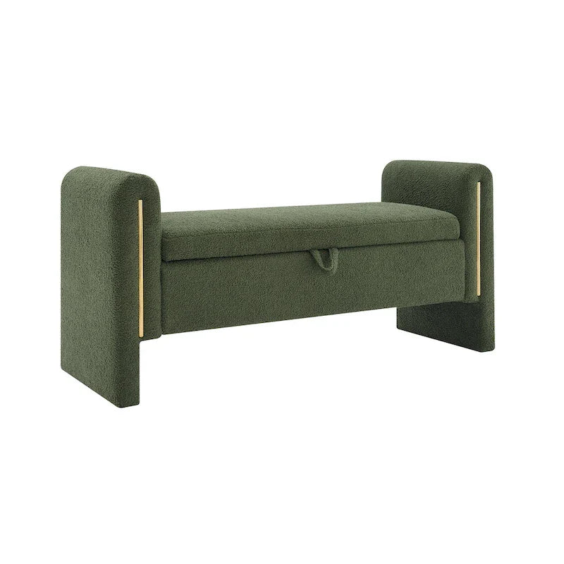 Modern Teddy Bench with Arms and Storage, Upholstered Large Foot Rest Stool, Comfy Window Vanity Bench