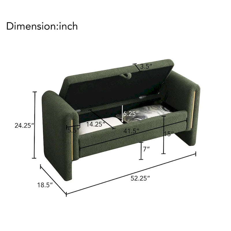 Modern Teddy Bench with Arms and Storage, Upholstered Large Foot Rest Stool, Comfy Window Vanity Bench