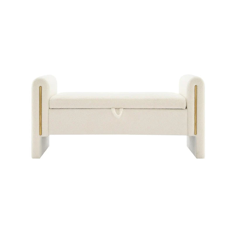Modern Teddy Bench with Arms and Storage, Upholstered Large Foot Rest Stool, Comfy Window Vanity Bench