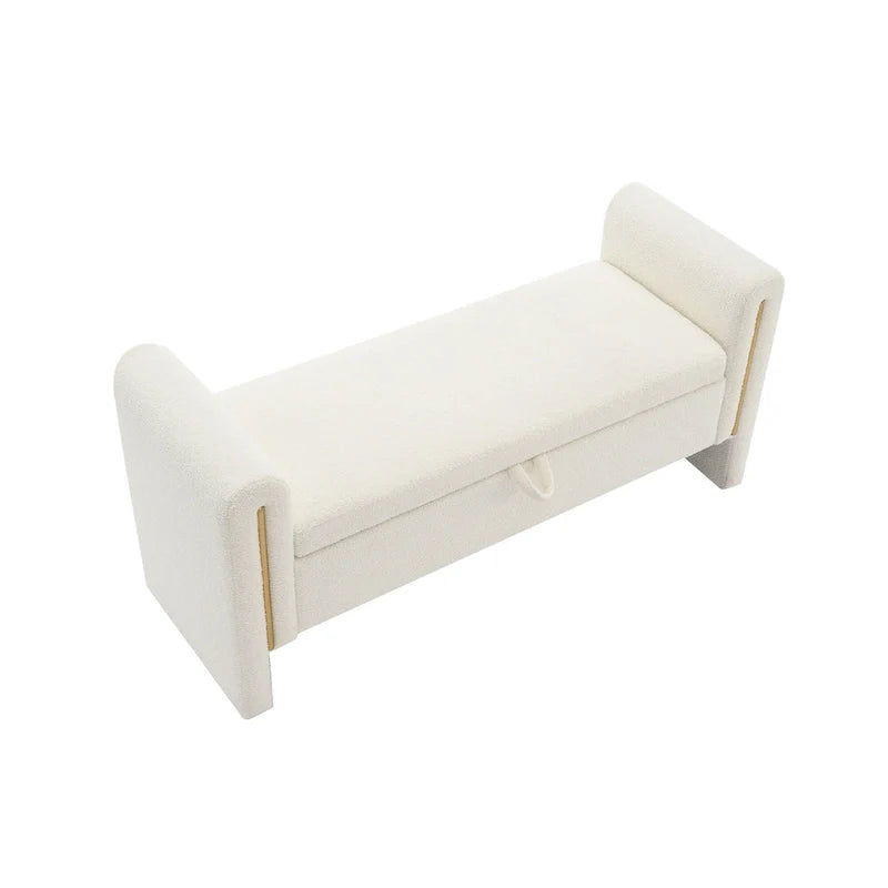 Modern Teddy Bench with Arms and Storage, Upholstered Large Foot Rest Stool, Comfy Window Vanity Bench