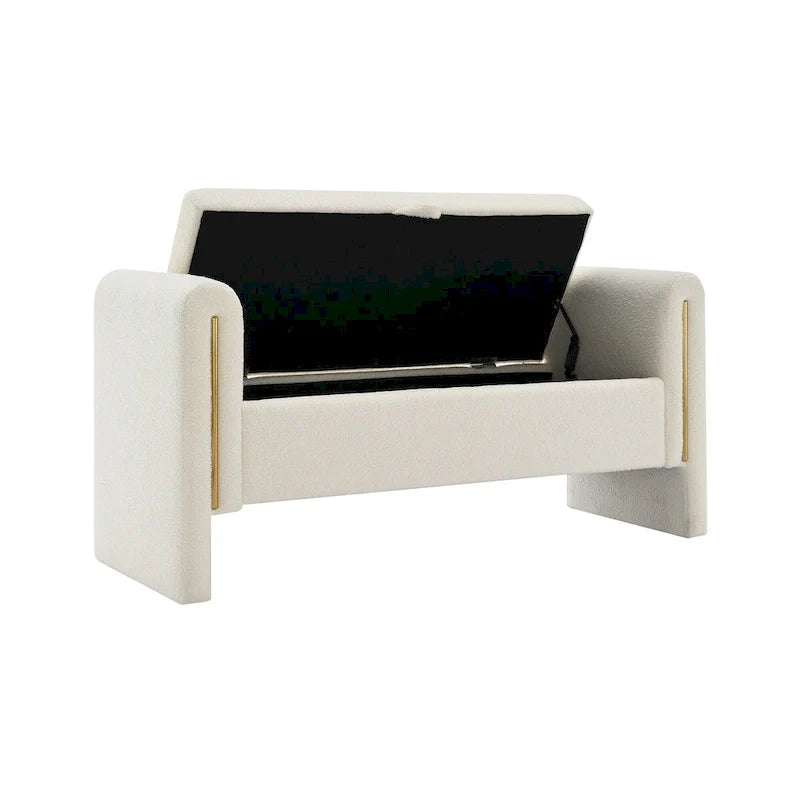 Modern Teddy Bench with Arms and Storage, Upholstered Large Foot Rest Stool, Comfy Window Vanity Bench