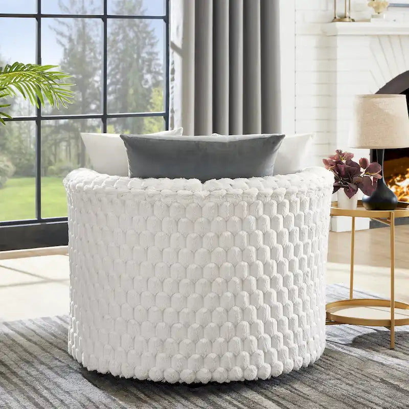 Off White 35 3D Upholstered Barrel Chair with Wheels