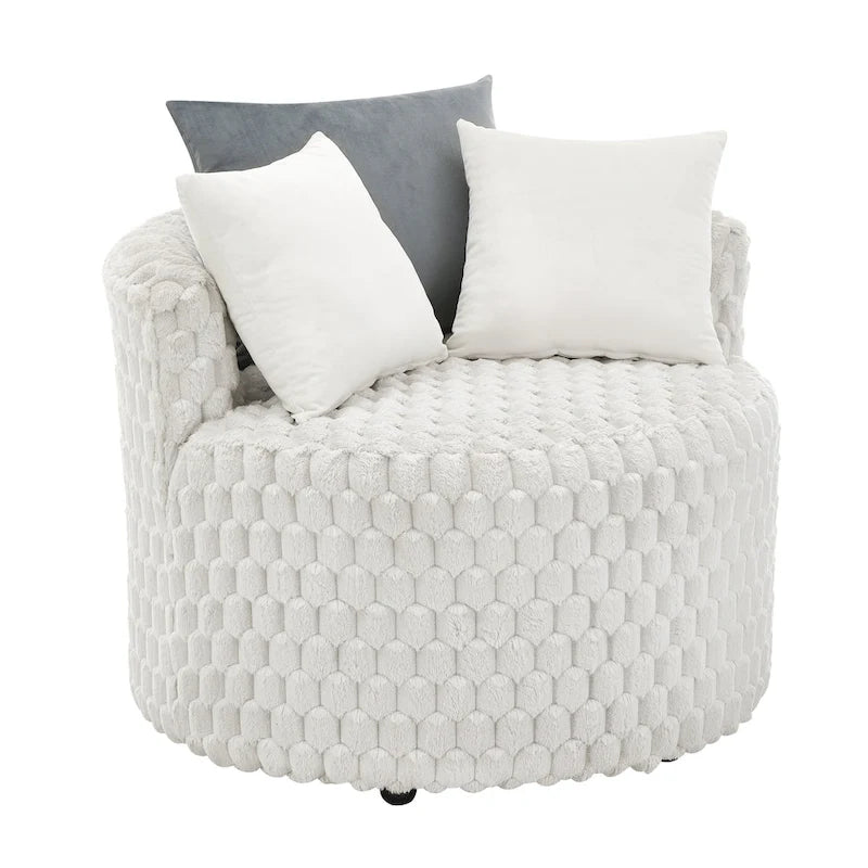 Off White 35 3D Upholstered Barrel Chair with Wheels
