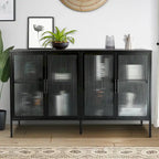 4-Door Tempered Glass Cabinet with 4 Glass Doors Adjustable Shelf and Feet Anti-Tip Dust-free Fluted Glass Kitchen Credenza