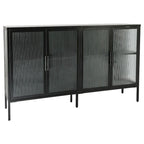 4-Door Tempered Glass Cabinet with 4 Glass Doors Adjustable Shelf and Feet Anti-Tip Dust-free Fluted Glass Kitchen Credenza