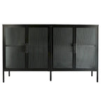 4-Door Tempered Glass Cabinet with 4 Glass Doors Adjustable Shelf and Feet Anti-Tip Dust-free Fluted Glass Kitchen Credenza