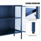 4-Door Tempered Glass Cabinet with 4 Glass Doors Adjustable Shelf and Feet Anti-Tip Dust-free Fluted Glass Kitchen Credenza