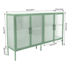 4-Door Tempered Glass Cabinet with 4 Glass Doors Adjustable Shelf and Feet Anti-Tip Dust-free Fluted Glass Kitchen Credenza