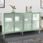 4-Door Tempered Glass Cabinet with 4 Glass Doors Adjustable Shelf and Feet Anti-Tip Dust-free Fluted Glass Kitchen Credenza