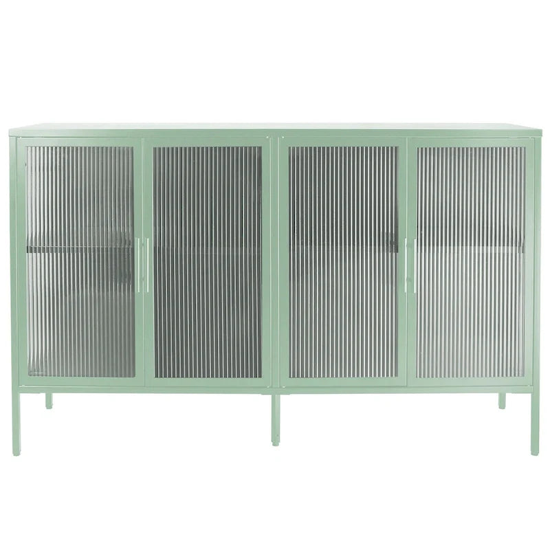 4-Door Tempered Glass Cabinet with 4 Glass Doors Adjustable Shelf and Feet Anti-Tip Dust-free Fluted Glass Kitchen Credenza
