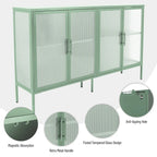 4-Door Tempered Glass Cabinet with 4 Glass Doors Adjustable Shelf and Feet Anti-Tip Dust-free Fluted Glass Kitchen Credenza