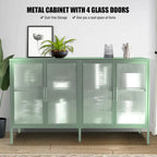 4-Door Tempered Glass Cabinet with 4 Glass Doors Adjustable Shelf and Feet Anti-Tip Dust-free Fluted Glass Kitchen Credenza