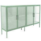 4-Door Tempered Glass Cabinet with 4 Glass Doors Adjustable Shelf and Feet Anti-Tip Dust-free Fluted Glass Kitchen Credenza
