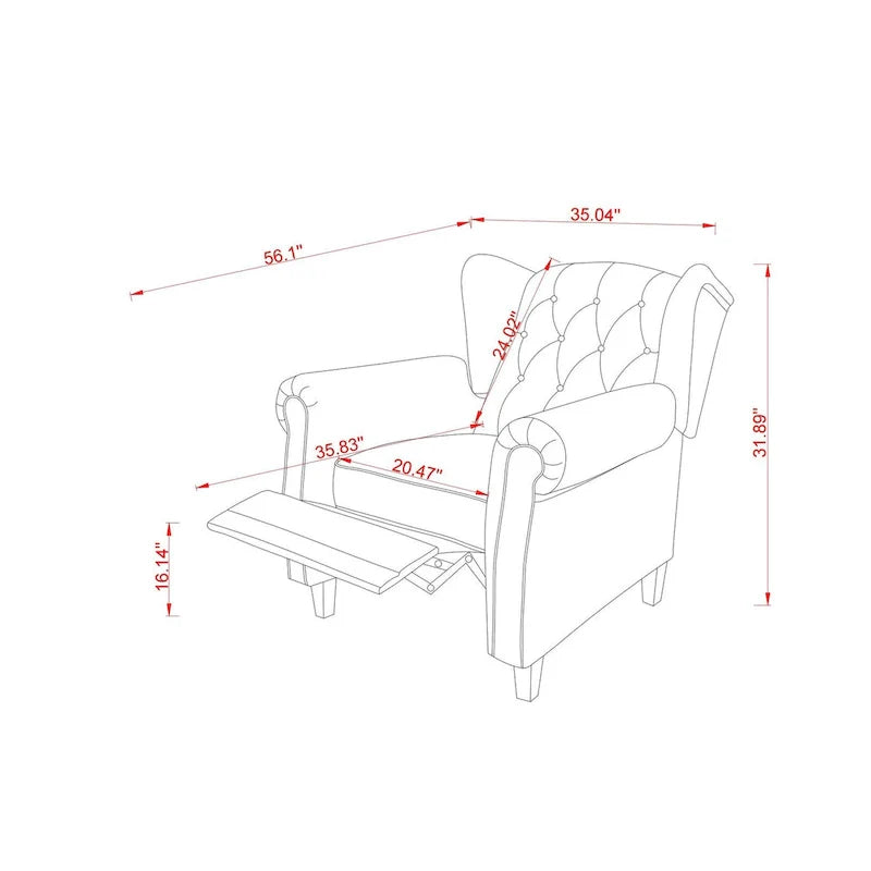 Black 35.04 Adjustable Tufted Arm Chair with Sturdy Legs