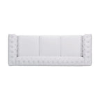 White 83 Chesterfield Button Tufted 3-Seater Sofa with Nailheads and Legs