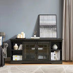 Multipurpose Sliding Door TV Stand Large Storage Cabinet with 2 Sliding Fluted Glass Tempered Doors, TV Up to 65