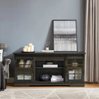 Multipurpose Sliding Door TV Stand Large Storage Cabinet with 2 Sliding Fluted Glass Tempered Doors, TV Up to 65