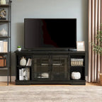 Multipurpose Sliding Door TV Stand Large Storage Cabinet with 2 Sliding Fluted Glass Tempered Doors, TV Up to 65