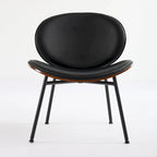 Shell Chair Single Side Chair Tripod Black Leather Lounge Chair in Walnut Finish Comfortable Backrest,Black color