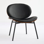Shell Chair Single Side Chair Tripod Black Leather Lounge Chair in Walnut Finish Comfortable Backrest,Black color